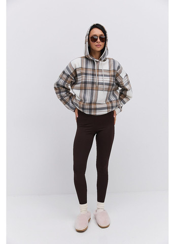 Сірий жіночий флісовий світшот з капюшоном коричневий в клітинку Arjen (370601794)