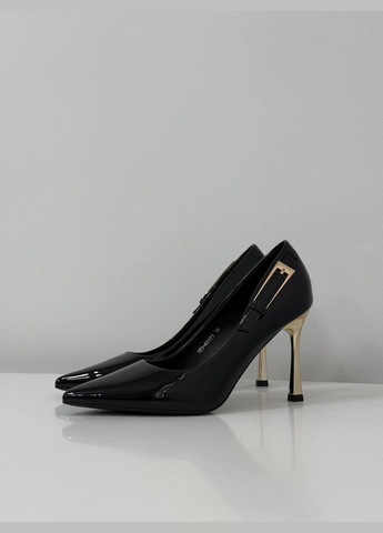 No Brand Жіночі стильні лакові чорні туфлі на шпильці туфлі-човники чорний з штучна шкіра, — демісезон (322858141)