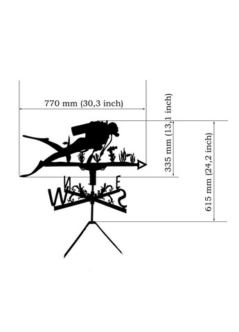 Флюгер на будинок Аквалангіст, Дайвер, флюгер на дах з металу 2 мм. No Brand (368896371)