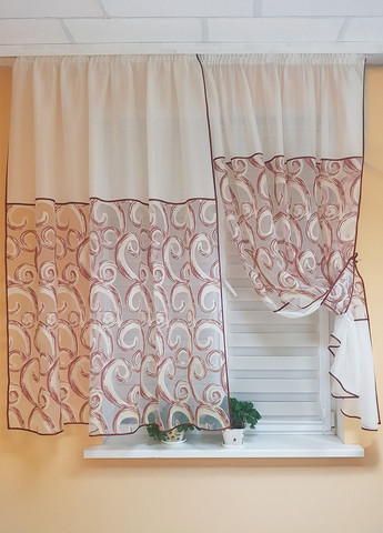 Комплект гардин до подоконника Завитки 200см молочный с терракотовым (73_2к) Firanka Venzel (364502897)