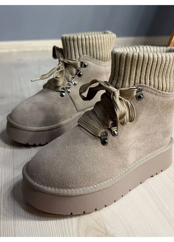 Уггі жіночі 007-3 замшеві шнурівка зі шкарпеткою бежеві Hengji (369094852)