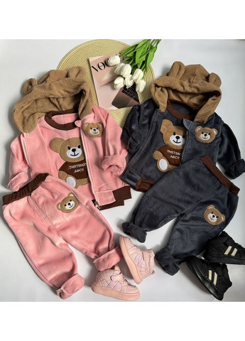 Комбинированный демисезонный костюм тройка bear светло-розовый 1574 No Brand