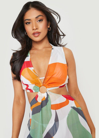 Комбинированное пляжное платье Boohoo с абстрактным узором