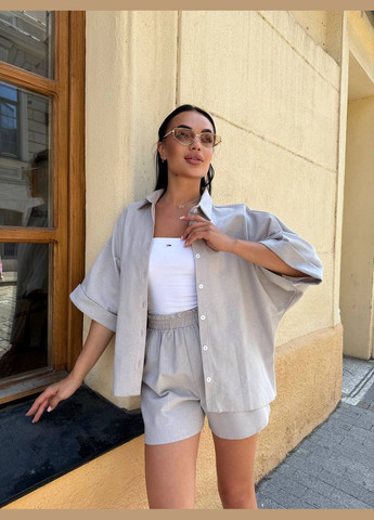Женский льняной костюм с рубашкой и шортами. Avanti (341088996)