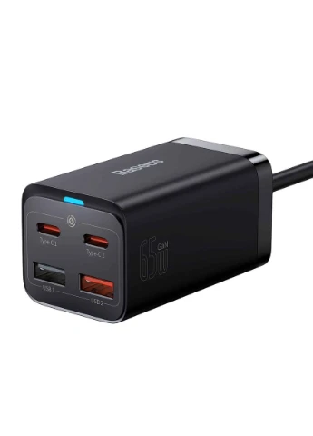 Сетевое зарядное устройство с кабелем GaN3 Pro Desktop Fast Charger 2C+2U 65W (Cable Type-C to Type-C 100W(20V/5A) 1m) Black Baseus GaN3 Pro Fast Charger (386040588)