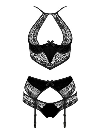 Комплект белья с ажурными вставками и поясом для чулков SCARLET SET black Passion (331171636)