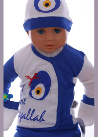 Голубой демисезонный комплект распашонка, ползунки и шапочка трикотажный для мальчика турецкий синий 56 см (36991) BABYKROHA