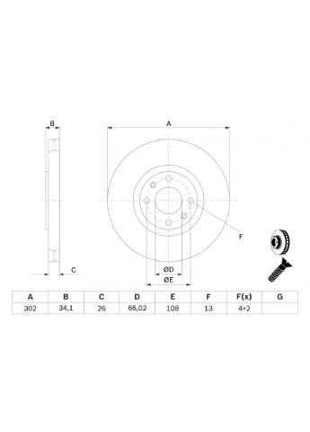 Диск тормозной (передний) Citroen C4/ Peugeot 207/307 1.6-2.0i 04- (302x26) 0 986 479 288 RU63 Bosch (339643079)
