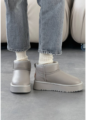 Угги женские кожаные на платформе короткие серые (2162) No Brand серые зима (361930422)