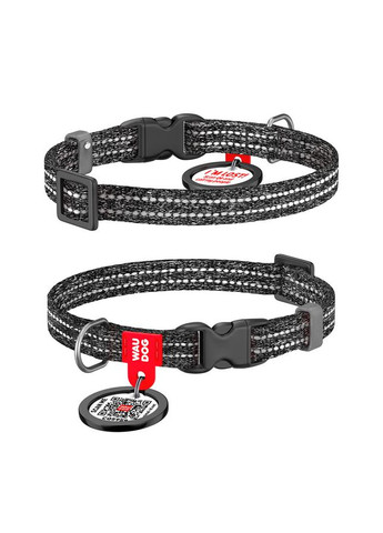 Нашийник для котів та дрібних порід собак Re-cotton з QR паспортом, відновлена бавовна, світловідбиваючий, пластикова WAUDOG (362586348)