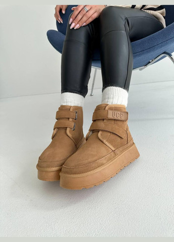 Натуральні замшеві уггі на липучках UCC, руді уггі Camel, уггі платформа Hengji (315746843)