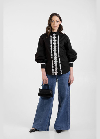 Чорна чорна вільна блуза в українському стилі з вишуканим мереживом - ua46 / eu40 Iren Klairie