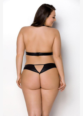 Чорний демісезонний комплект: відкритий топ і трусики з екошкіри з люверсами malwia set 6xl/7xl — Passion