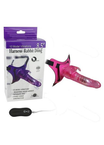 Страпон с вибрацией Strapon Herness Rabbit Dong на пояс со стимулятором клитора Фиолетовый No Brand (303902314)