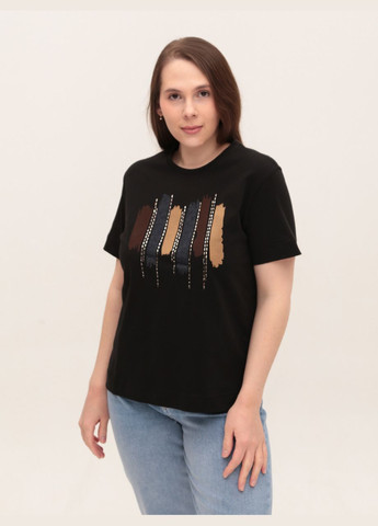 Жіноча футболка чорна пряма з принтом MDG Пряма - (323202289)