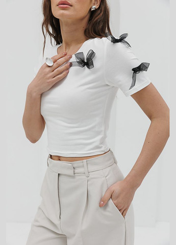 Белая летняя укороченная женская футболка Arjen