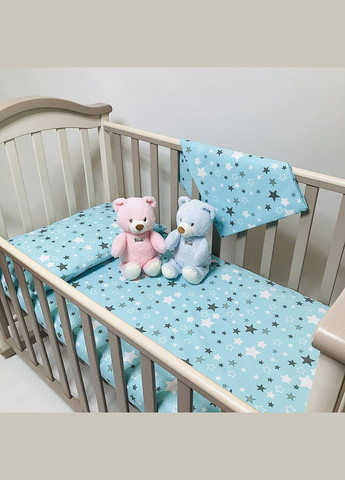 Комплект постельного белья в детской кровати (постель детская) Бирюзовые звездочки бязь 140x110, 60x40 см Penetka (323210781)