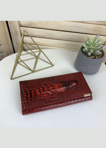 Шкіряний жіночий гаманець крокодила, жіночий клатч-гаманець із крокодилом натуральна шкіра Чорно-червоний PTR No Brand (334729756)