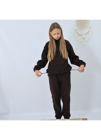 Коричневий зимній дитячий флісовий теплий костюм на зиму (толстовка на затяжках+штани) шоколад брючний No Brand