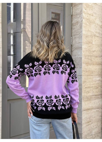 Жіночий светр з квітковим орнаментом бузкового кольору 34078 Fashion (351581171)