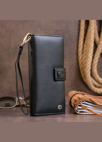 Женский кошелек Кожаный на хлястике с кнопкой с монетницей 19280 Черный st leather (306881656)