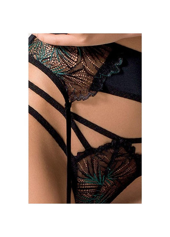 Черный демисезонный комплект белья floris set black s/m - exclusive: лиф, трусики, пояс для чулок Passion