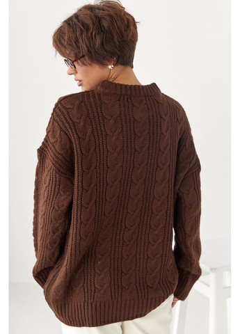 Вязаная женская кофта в косички - серый цвет Lurex (370602055)