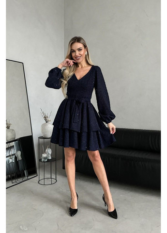 Синее коктейльное платье букле воланы 24110 синее Tanita-Romario