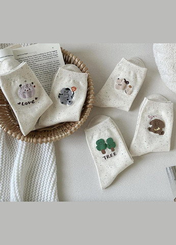 Бежеві шкарпетки жіночі високі, бавовняні 35-40р. однотонні з тваринками, набір 5 шт, бежеві (336385937)