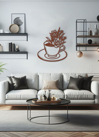 Сучасна картина на кухню, декор в кімнату "Квіткова кава", оригінальний подарунок 15х18 см Woodyard (292013237)