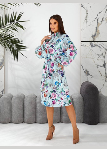 Блакитна коктейльна, ділова, повсякденний, кежуал, вечірня жіноча сукня силуетна No Brand з квітковим принтом