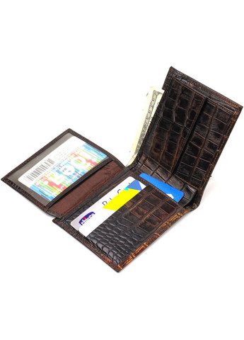 Портмоне для документов мужское Кожаное с тиснением под крокодила 21784 Темно коричневое Canpellini (306881676)
