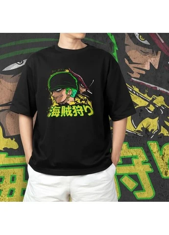 Черная футболка для подростка мальчика с принтом ван пис zoro & mihawk размер anime10223 No Brand