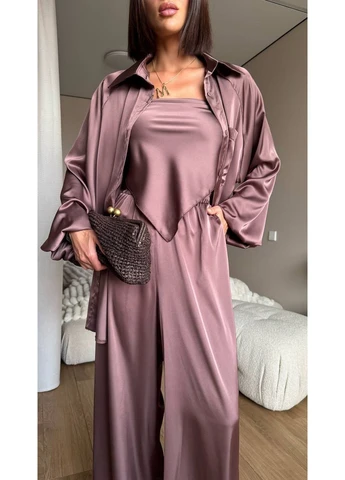 Шовковий костюм-трійка в стилі oversize (штани + сорочка + хустинка) Україна (387928765)