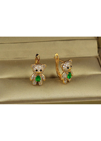 Серьги детские медвежата с зеленым камешком 1,4 см золотистые love-shopping Xuping Jewelry (365062643)