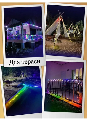 Розумна світлодіодна стрічка (гірлянда) багатофункціональна RGB водостійка IP67 на пульт керування та додаток для телефону No Brand (361669496)