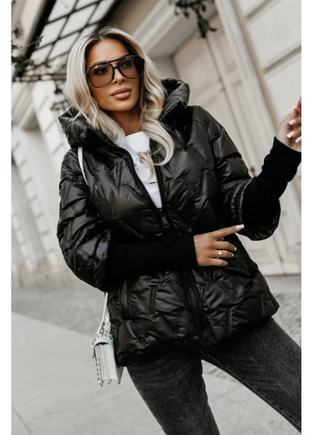 Черная демисезонная женская стильная куртка с плащевкой. Україна