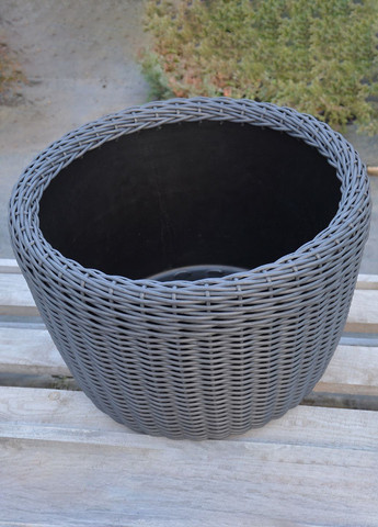 Кашпо большое 60 литров (горшок для цветов и растений), Вазон из искусственного ротанга ручной работы. Цвет Графит Handmade (329193733)
