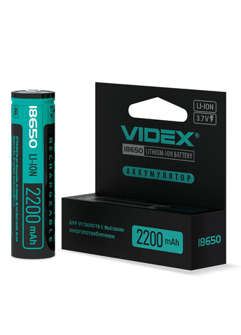 Аккумулятор литийионный 18650-P 2200mAh с защитой (23582) Videx (282312921)
