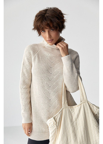 Бежевий зимовий в'язаний жіночий светр з кісками - рожевий колір Lurex