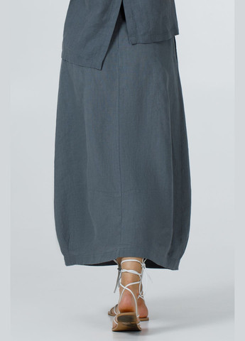 Жіноча спідниця з льону в стилі бохо однотонна на резинці та зав'язці з кишенями Даная., р., код 7420/52/999 ГАЛЕРЕЯ ЛЬОНУ (343051484)