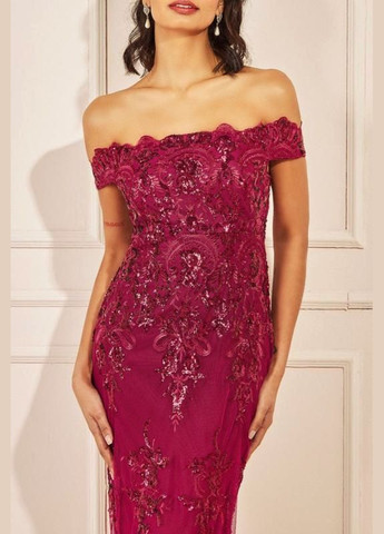 Бордовое платье макси вечернее нарядное с пайетками рыбка Goddiva
