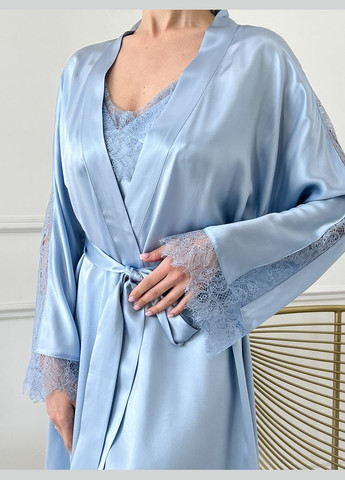 Комплект халат и рубашка комбинация шелк Генуя L Голубой Silk Kiss (285716685)