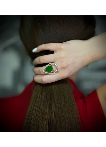 Серебряное кольцо с синтетическим хризопразом и кубическим цирконием, покрытое родием Family Jewelry House (356567842)