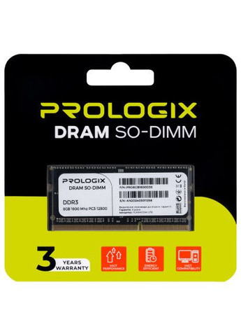 Модуль пам'яті для ноутбука (PRO8GB1600D3S) Prologix SoDIMM DDR3 8GB 1600 MHz (366517588)