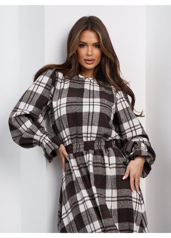 Коричнева сукня sa-691a біло-коричнева ISSA PLUS однотонна