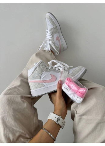 Розовые демисезонные кроссовки мужские nike air jordan 1 mid heather grey pink найк аир джордан No Brand