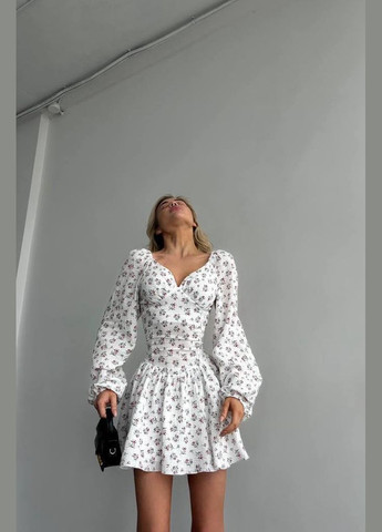 Женский комбинезон FINO Mode комбинезон-шорты цветочный белый повседневный, кэжуал, коктейльный, вечерний муслин