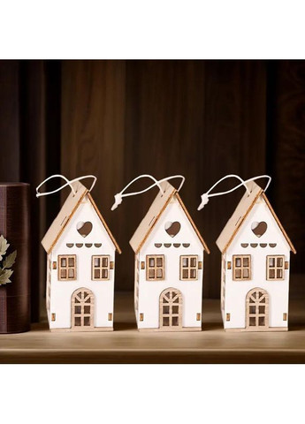 Деревянные украшения в форме домика 3 шт. 3х3.8х7.5 см Бело-коричневые No Brand (370161558)