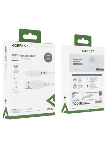 Кабель C3-09 USB to Micro 2,4A, 1.2m, TPE, TPE connectors, White Acefast (371363698)